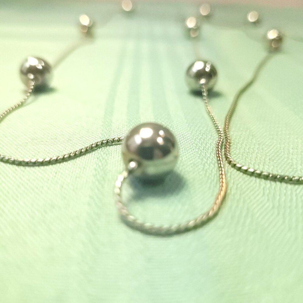 Silver Tone 47" Long Station Bead Necklace Extra Long Layering Circa 1980s